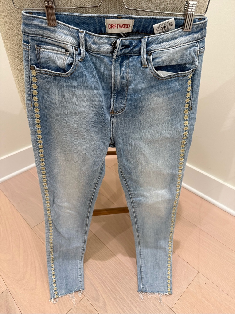 Driftwood Daisy Side Stripe Skinny Ankle Jeans Size 27 Raw Hem Stretch